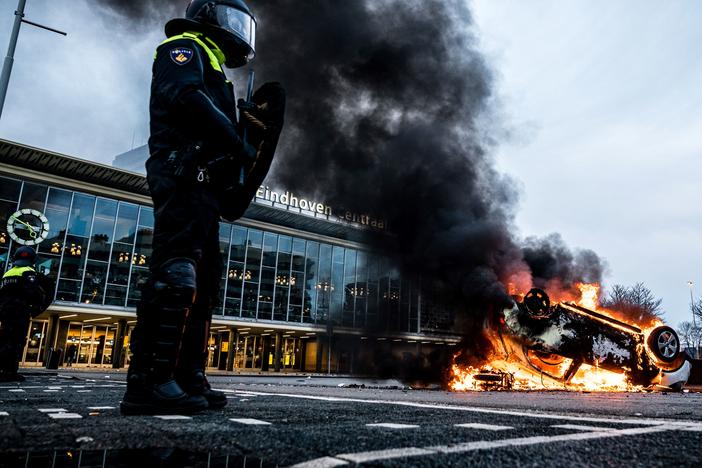 Protesters of new lockdown measures in the Netherlands burned cars and coronavirus testing sites and fought with police.