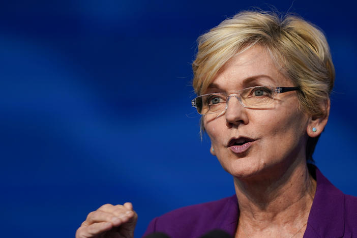 Former Michigan Gov. Jennifer Granholm, President Biden's nominee for energy secretary, speaks last month in Wilmington, Del.