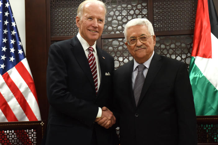 Then-Vice President Biden, left, and Palestinian President Mahmoud Abbas, in Ramallah, Israeli-occupied West Bank, in 2016.