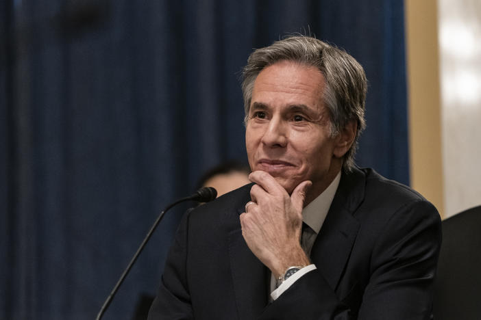 Antony Blinken listens last week during his confirmation hearing to be secretary of state before the Senate Foreign Relations Committee.