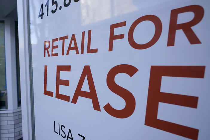 A sign noting a retail space is available for lease appears in San Francisco in December. A resurgence in the pandemic likely dealt a major blow to the U.S. economy in the fourth quarter.
