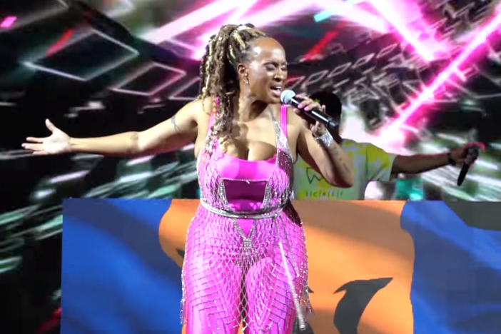 Soca star Alison Hinds of Barbados performs on the inaugural Showdown livestream in October 2020.