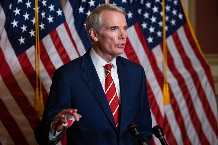 Sen. Rob Portman, R-Ohio, seen here in an October press conference, has announced he won't run for reelection in 2022, citing hyper-partisanship in Congress.