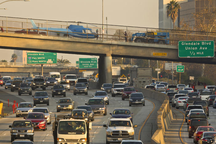 A busy freeway outside of Los Angeles in December 2018. General Motors has committed to becoming carbon neutral by 2040. It also aims to have 40% of its vehicles be battery powered by 2025.