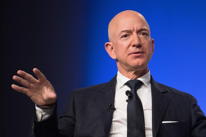 Amazon CEO Jeff Bezos delivers the keynote address at the Air Force Association's Annual Air in 2018.