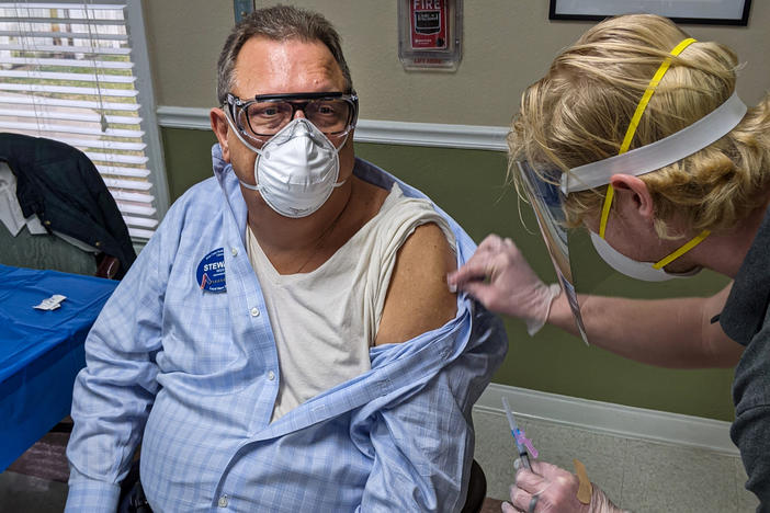 Stewart Reed, nursing home administrator at the Brian Center Health & Retirement/Cabarrus, was among the first to receive his COVID-19 vaccine on Jan. 14, 2021.