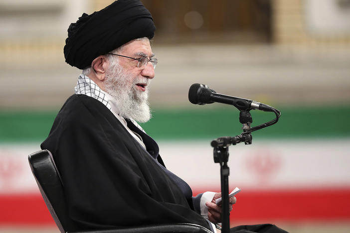 Ayatollah Ali Khamenei, Iran's supreme leader, speaks during a meeting with military commanders in Tehran on Sunday.