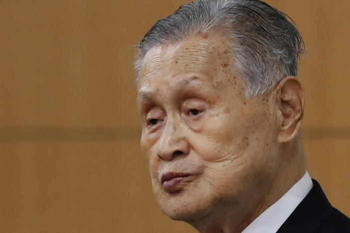 Yoshiro Mori, the president of the Tokyo Olympic organizing committee, listens to a question from a journalist during a news conference in Tokyo last Thursday.