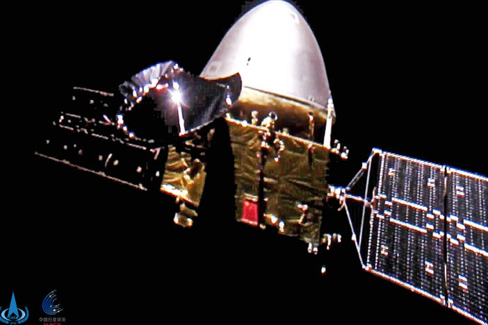 An selfie taken by China's Tianwen-1, made available by the China National Space Administration, in December. China announced Wednesday that the probe had entered orbit around Mars.