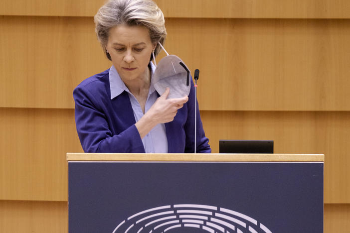 President of the European Commission Ursula von der Leyen delivers a speech during a session of the European Parliament on Wednesday in Brussels.
