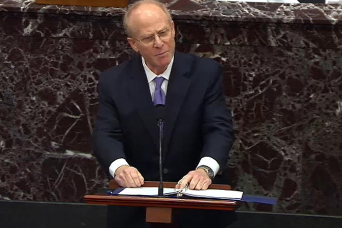 President Donald Trump's defense attorney David Schoen speaks on the fourth day of former President Donald Trump's second impeachment trial at the U.S. Capitol.