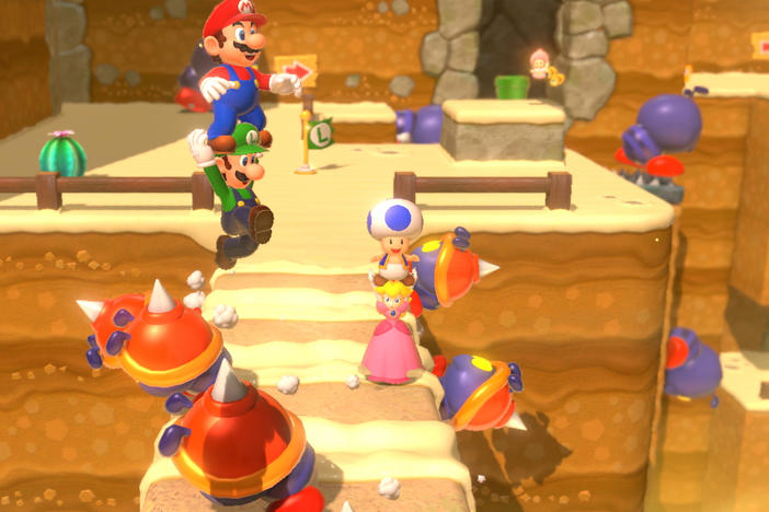 <em>Super Mario 3D World</em> allows online multiplayer in a beautifully designed environment.