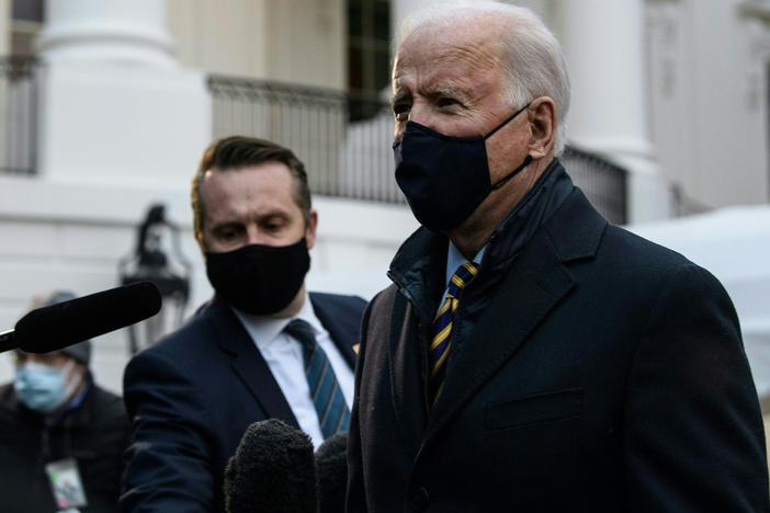 President Biden speaks to the press before departing the White House for Milwaukee on Tuesday.