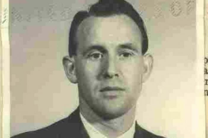 Friedrich Karl Berger, in a 1959 photo. A court found that he helped guard prisoners when they were forced to evacuate a Nazi concentration camp in a nearly two-week trip under "inhumane conditions," the Justice Department said.