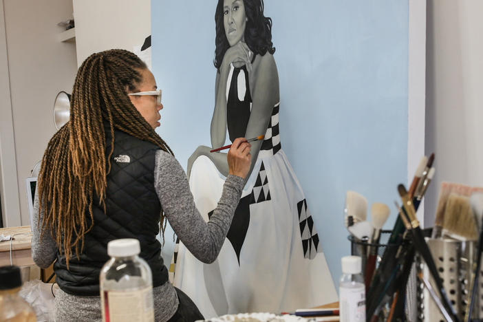 Amy Sherald, who painted the official portrait of Michelle Obama, appeared in the film <em>Black Art: In the Absence of Light.</em>