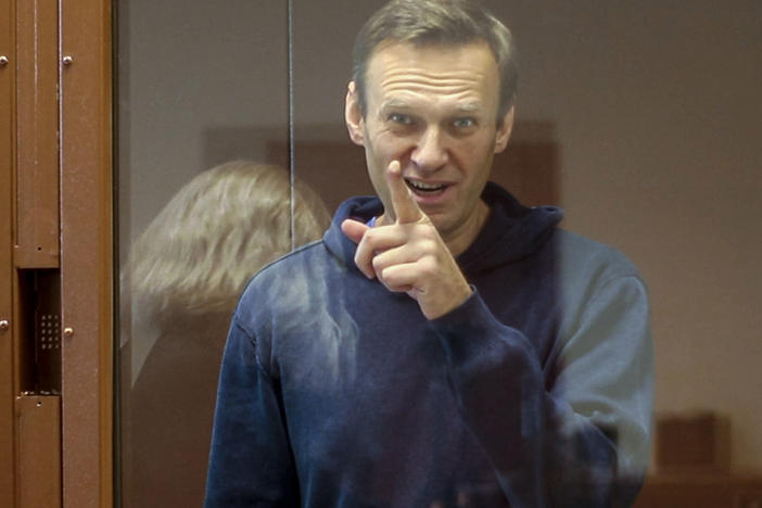 In a photo taken last week at Babushkinsky District Court, Russian opposition leader Alexei Navalny gestures during a hearing.