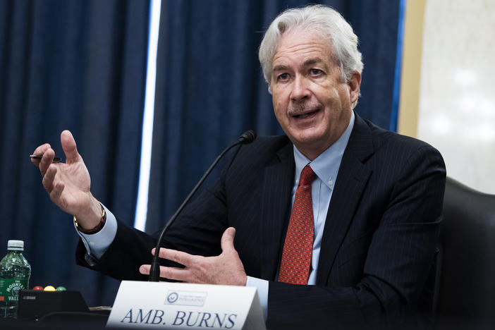 William Burns, President Biden's nominee for CIA director, testifies before the Senate Intelligence Committee on Wednesday. Burns served more than 30 years at the State Department and would be the first career diplomat to lead the spy agency.