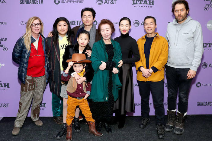 The cast and crew of <em>Minari</em> attends the 2020 Sundance Film Festival film premeire at Library Center Theater on Jan. 26, 2020 in Park City, Utah. Chung is second from the right.