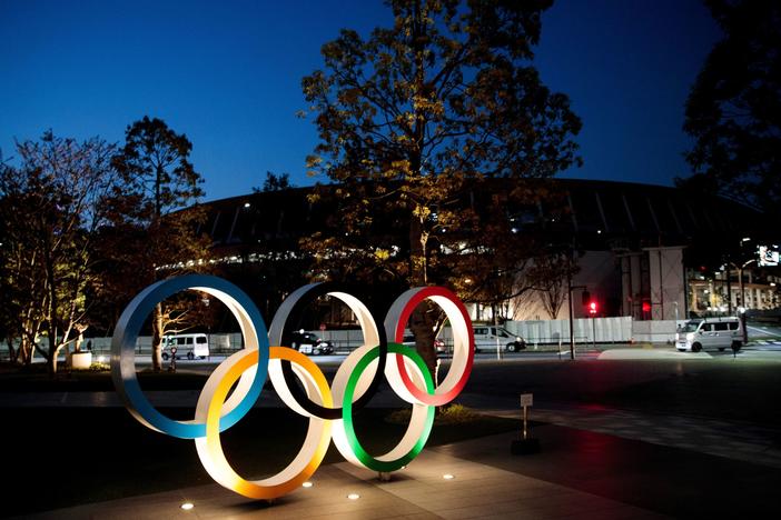 The Olympic rings displayed outside the National Stadium, a venue for the 2020 Olympic Games, in Tokyo last year. The Games have been delayed until 2021 because of the coronavirus.
