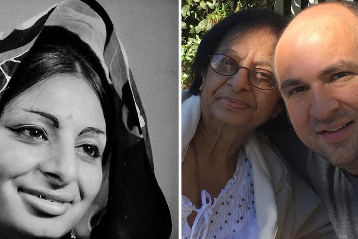 Thulja Hurkchand as a young woman and with her son Hitesh. She'd tell him, "Don't worry. It's going to be okay. I'm going to be okay." Yet in the face of the pandemic, he couldn't help but worry.