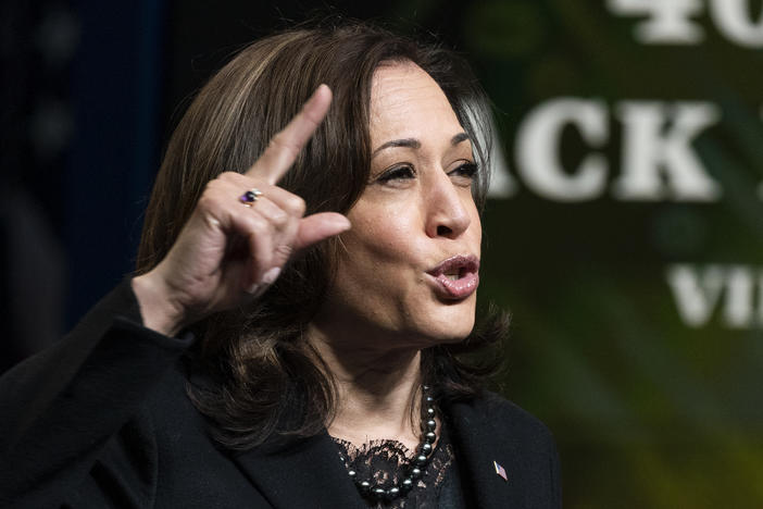 Vice President Harris speaks at the 40th Annual Black History Month virtual celebration, at the Eisenhower Executive Office Building on Saturday.