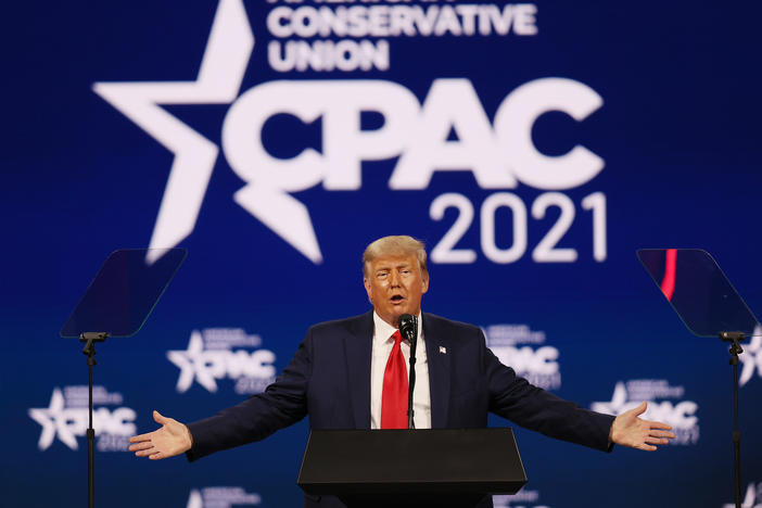 Former President Donald Trump addresses the Conservative Political Action Conference on Sunday in Orlando, Fla.