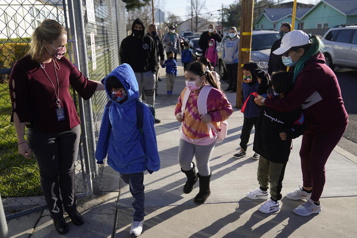 Students attending school in Santa Clarita, Calif., last week. California Gov. Gavin Newsom announced Monday that schools that offer in-person learning by the end of March will be eligible for a portion of funds totaling $2 billion.