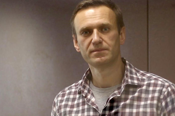 Russian opposition activist Alexei Navalny during a court hearing in Moscow last month. Navalny, who was poisoned last year, was jailed in Russia upon his return from medical treatment in Germany.