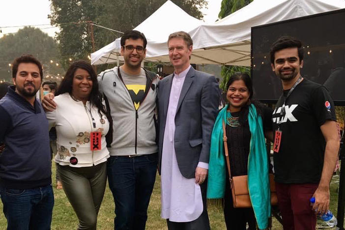 U.S. Consulate Lahore staff and participants including Maryum Saifee, second from right, in the ATX+PAK entrepreneurship program at the Mix festival in Lahore, Pakistan, an event inspired by Austin's SXSW events.