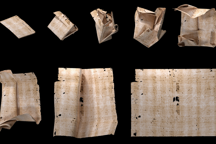 A computer-generated unfolding sequence of sealed letter DB-1538. New research describes how "virtual unfolding" was used to read the contents of sealed letter packets from 17th century Europe without physically opening them.