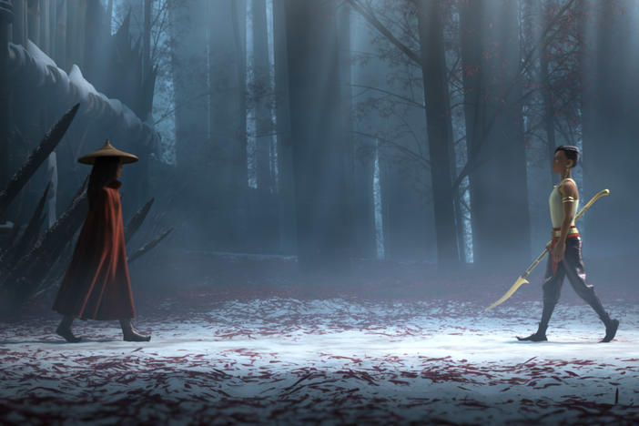 Raya (voiced by Kelly Marie Tran) faces off with her lifelong foe (voiced by Gemma Chan) in the rich, gorgeously wrought Disney film.