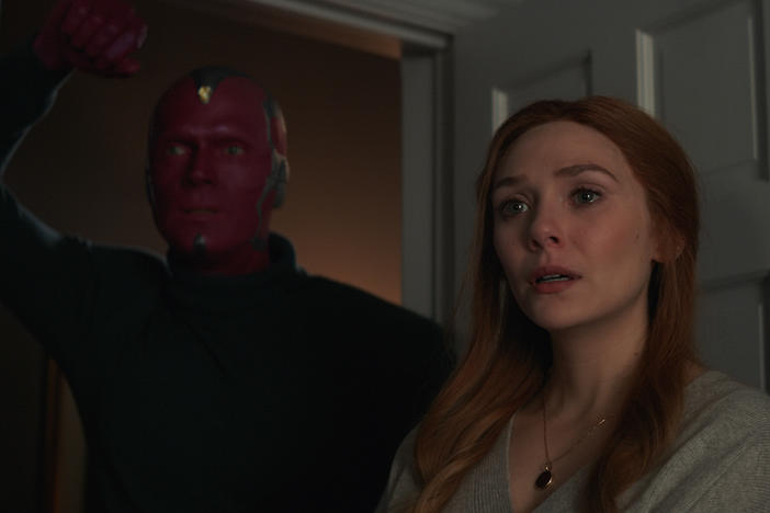 Paul Bettany and Elizabeth Olsen in <em>WandaVision</em>.