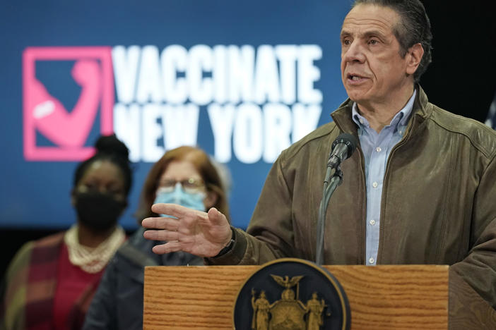New York lawmakers approved a bill Friday to strip Gov. Andrew Cuomo of the extraordinary authority to issue COVID-19 directives — a power it granted last year. But the measure allows existing orders to be extended. Cuomo is seen here during a news conference last month.
