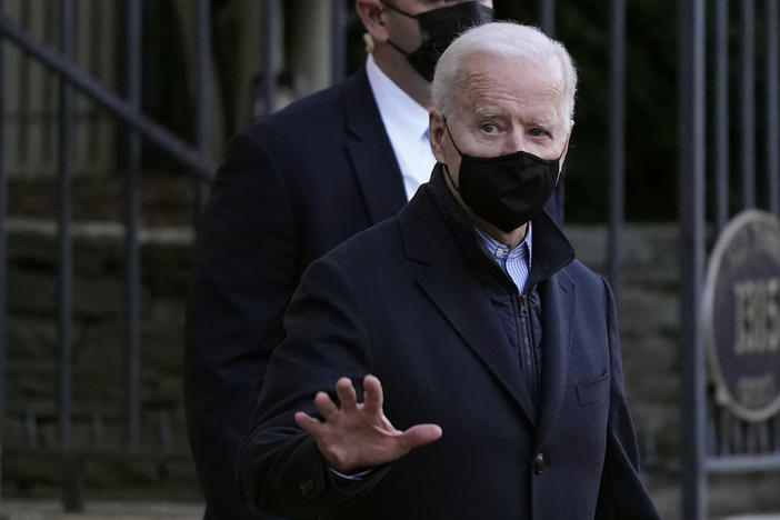 President Biden departs after attending Mass on Saturday at Holy Trinity Catholic Church in Washington.