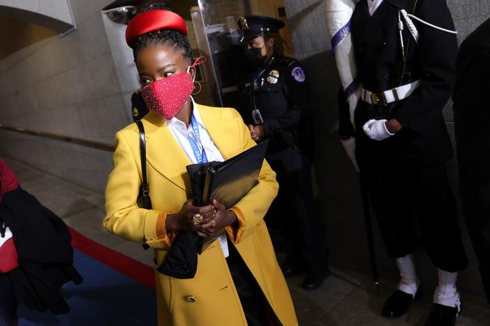 Former National Youth Poet Laureate Amanda Gorman arrives at the inauguration of US President-elect Joe Biden on the West Front of the US Capitol on Jan. 20 in Washington, D.C. Gorman says she was tailed Friday night by a security guard who said she looked "suspicious."