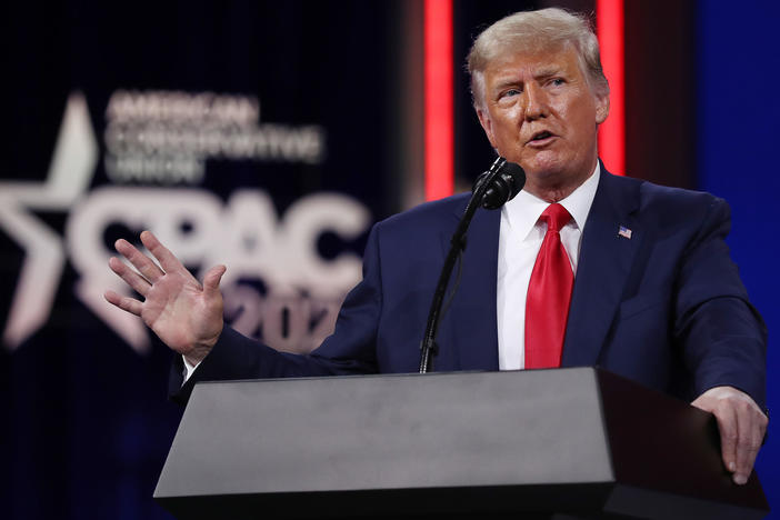 Former President Donald Trump addresses the Conservative Political Action Conference late last month. Trump is urging his supporters to donate to his political action committee, rather than the Republican Party.