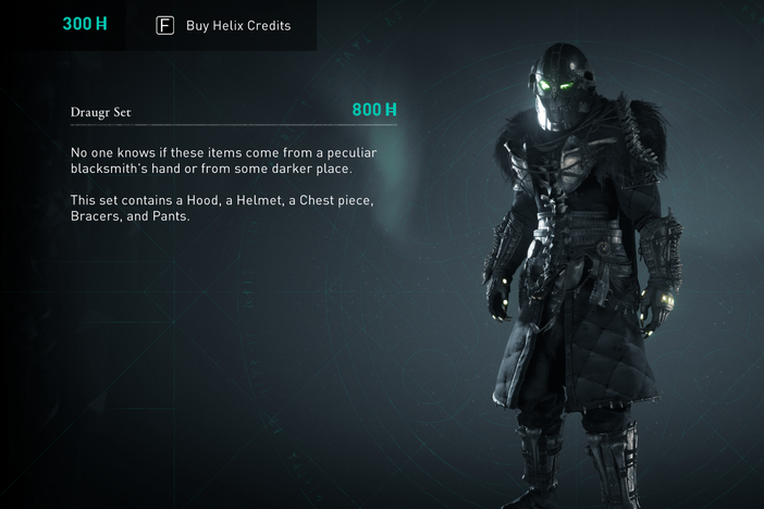 One of the suits of armor available in <em>Assassin's Creed: Valhalla</em> — if you're willing to pay real money.