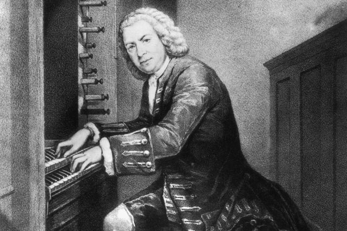 Johann Sebastian Bach playing the organ, not the lautenwerck, circa 1725. From a print in the British Museum.