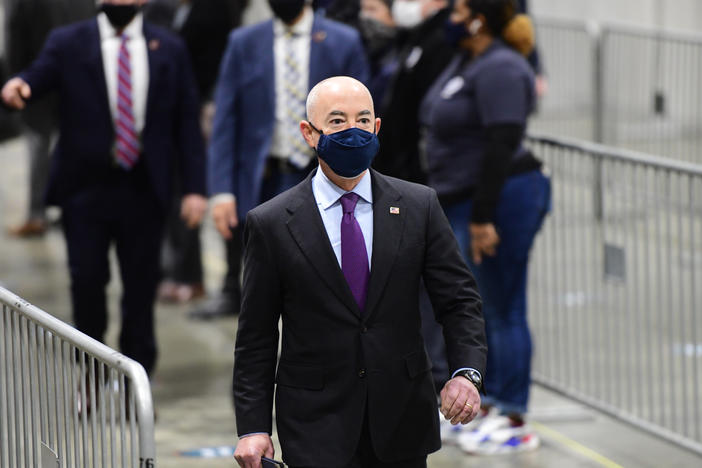 U.S. Secretary of Homeland Security Alejandro Mayorkas, seen here on March 2 at a FEMA community vaccination center in Philadelphia, announced Saturday the agency will assist with the influx of migrant children at the U.S. southern border.