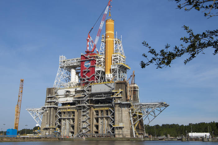 The massive core stage for NASA's <a href="http://nasa.gov/sls">Space Launch System (SLS)</a> rocket is in the B-2 Test Stand at NASA's Stennis Space Center near Bay St. Louis, Mississippi, for the core stage Green Run test series.