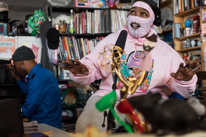 Leikeli47 performs a Tiny Desk Concert on Feb. 8, 2019 (Amr Alfiky/NPR).