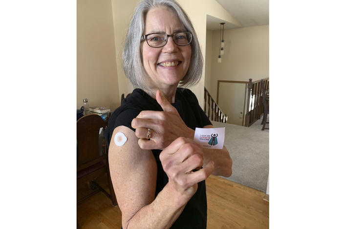Gloria Anderson receives her second COVID-19 vaccination.