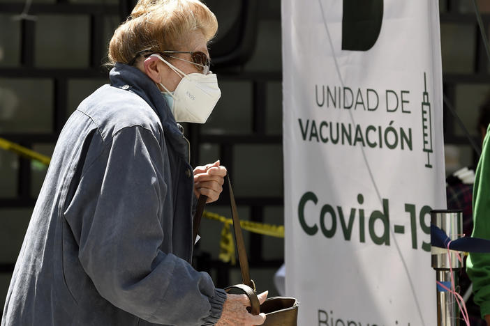 A woman lines up to receive the AstraZeneca vaccine in Mexico City on Feb. 17.