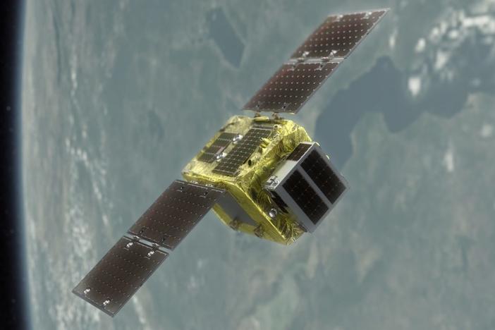 A rendering showing ELSA-d's concept of operations. The mission aims to demonstrate technology that could help clear space debris.
