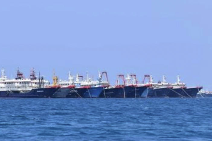 Some of the 220 Chinese vessels are seen moored in early March at the Whitsun Reef in the South China Sea.
