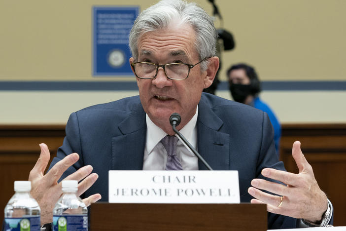 Fed Chairman Jerome Powell speaks during a House committee hearing on Sept. 23, 2020 in Washington, D.C. Powell, along with Treasury Secretary Janet Yellen, is set to appear before the House again on Tuesday to discuss relief aid and the state of the economy.