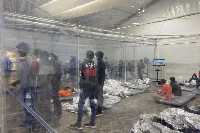 Children are detained in a Customs and Border Protection temporary overflow facility in Donna, Texas on March 20. President Biden's administration faces mounting criticism for refusing to allow outside observers into facilities that are detaining thousands of migrant children.