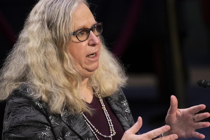 Dr. Rachel Levine testifies last month at the Senate confirmation hearing for her nomination as assistant secretary for health. Levine previously was Pennsylvania's secretary of health.