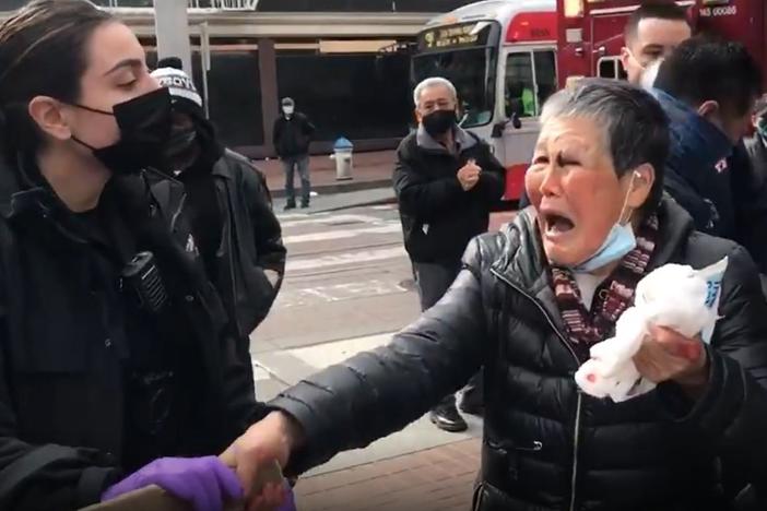Xiao Zhen Xie, 75, is recovering after she was punched by a man in San Francisco. Her family says that despite being hurt, she fought back to defend herself.