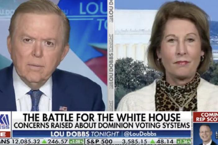 A lawsuit from Dominion Voting Systems highlights election claims that Trump attorney Sidney Powell made on Lou Dobbs' Fox Business program. The suit includes a photo of one appearance that bore the on-screen headline, "The Battle for the White House: Concerns Raised about Dominion Voting Systems."